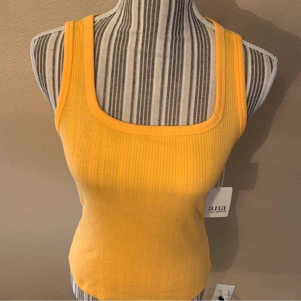 NWT a.n.a. Tank Top PS Petite Small Mango Orange Ribbed Straight Neck Cotton - Picture 2 of 12